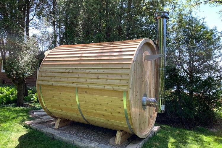 Dundalk Leisurecraft Europe Barrel Sauna cedar knotty bevel roof