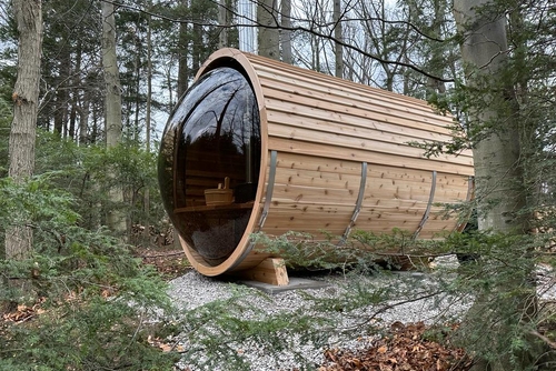 Pauschalangebote Fass-Sauna Knotty Panoramablick Ø213cm x L310cm