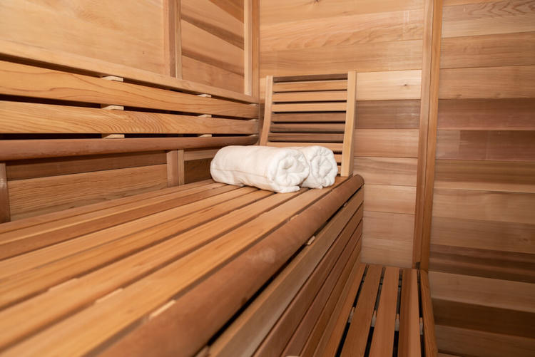 Pure cube collection 215cm leisurecraft europe canadian cedar indoor sauna 2 tier benches