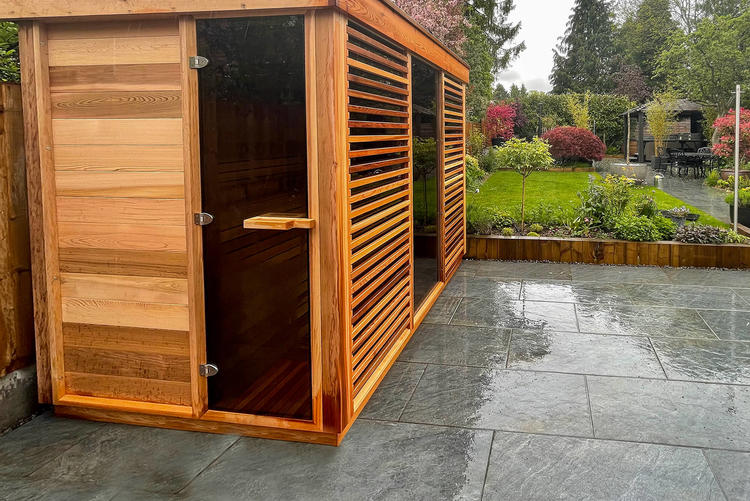 Pure Cube Red Cedar outdoor sauna package deal sale offre pauschalangebote