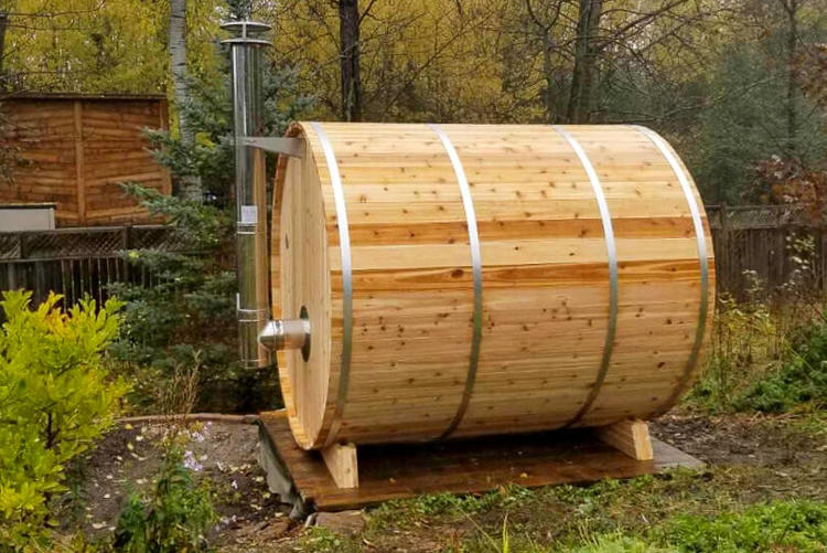 Dundalk leisurecraft europe barrel sauna knotty outdoor red cedar saunas