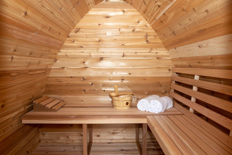 Dundalk Leisurecraft europe mini POD sauna knotty western red cedar clear sauna benches
