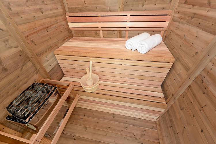 Leisurecraft Europe Red Cedar Knotty Outdoor sauna interior