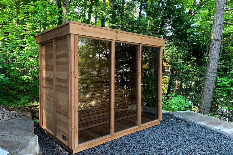 Pure cube collection Red Cedar knotty outdoor contemporary sauna