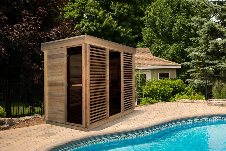 Outdoor sauna red cedar knotty luxury pure cube collection