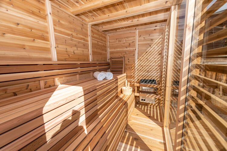 Outdoor sauna interior pure cube collection Leisurecraft Europe