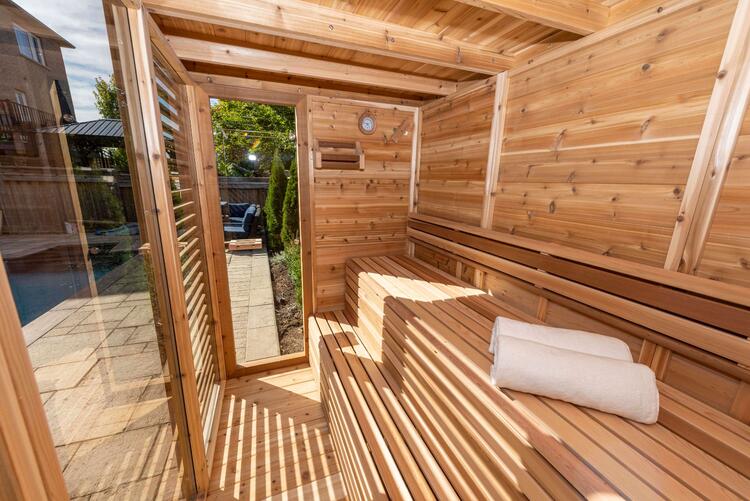 Red Cedar sauna interior with accessories Leisurecraft europe