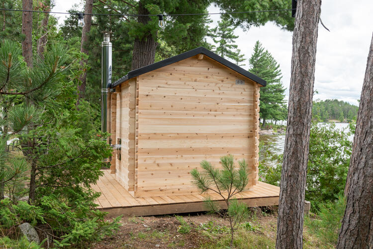 Canadian Timber Collection white cedar georgian cabin sauna back wall