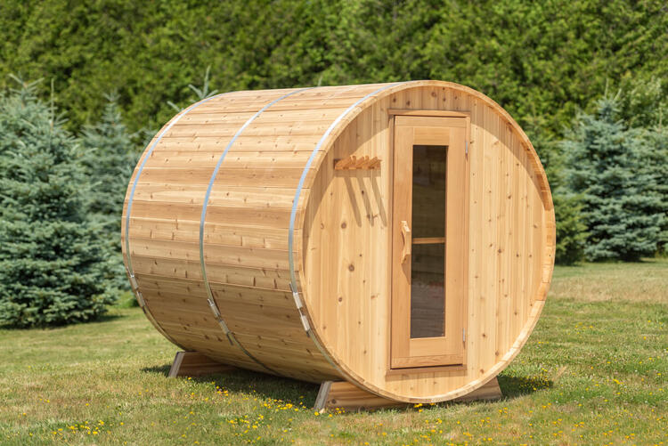 Barrel sauna red cedar knotty leisurecraft europe