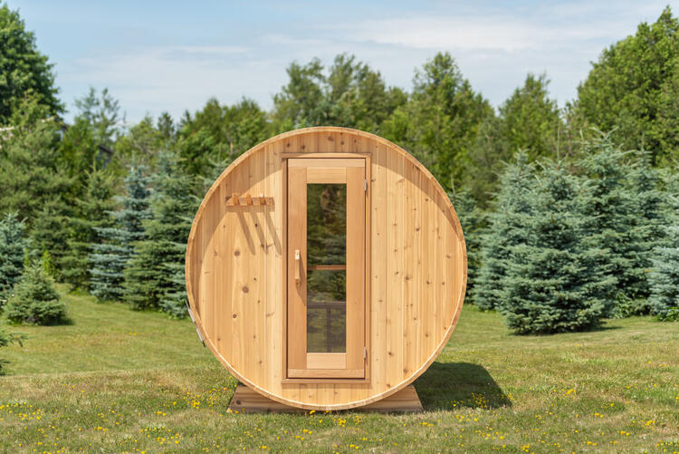 Leisurecraft europe barrel outdoor sauna red cedar knotty