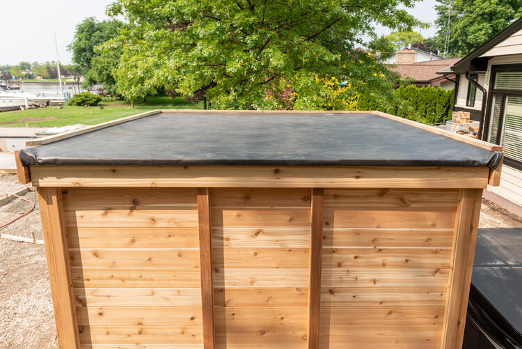 waterproof roof in pure cube outdoor sauna leisurecraft europe