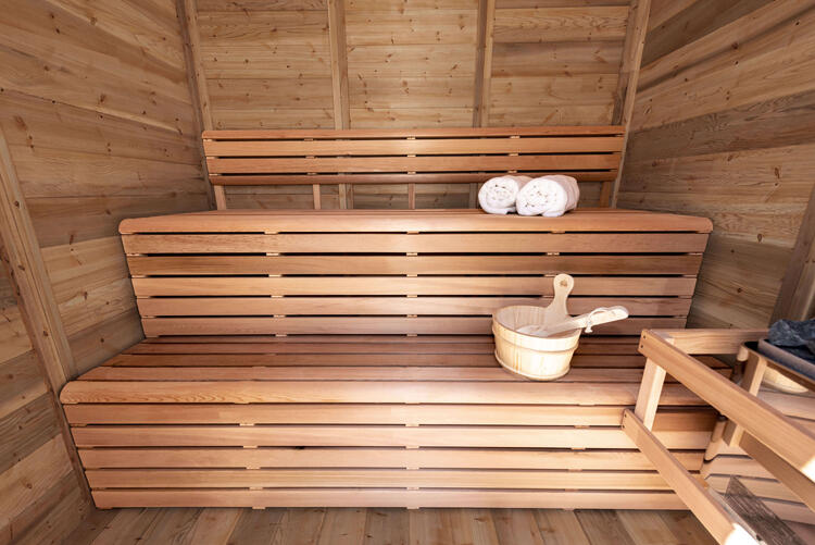 Pure Cube Collection Red Cedar Outdoor Sauna interior