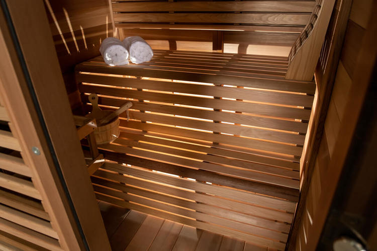 Pure Cube 2 person outdoor sauna leisurecraft europe 2 tier luxury benches