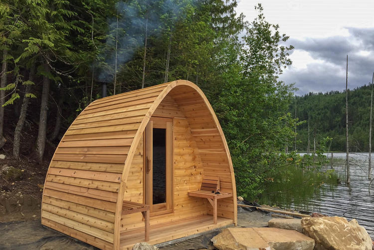 Dundalk Leisurecraft europe POD sauna knotty western red cedar front porch solid construction
