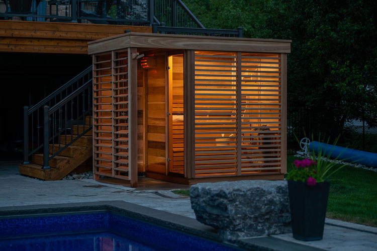 Leisurecraft Europe Dundalk pure cube red cedar outdoor sauna privacy