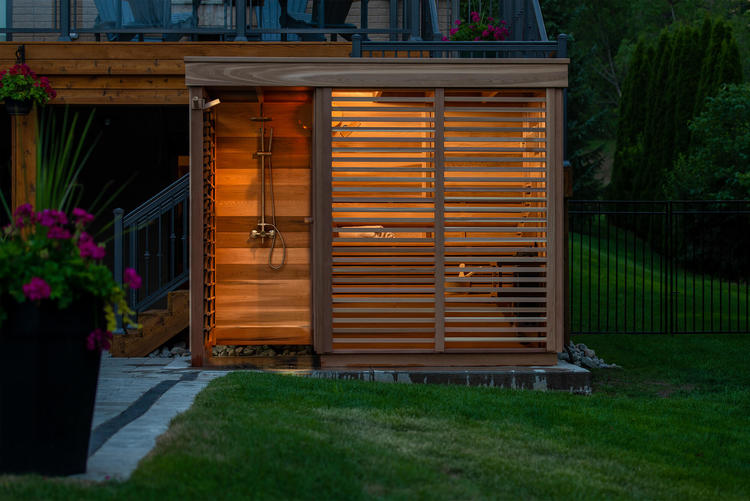 Leisurecraft Europe Dundalk pure cube red cedar outdoor sauna canadian saunas