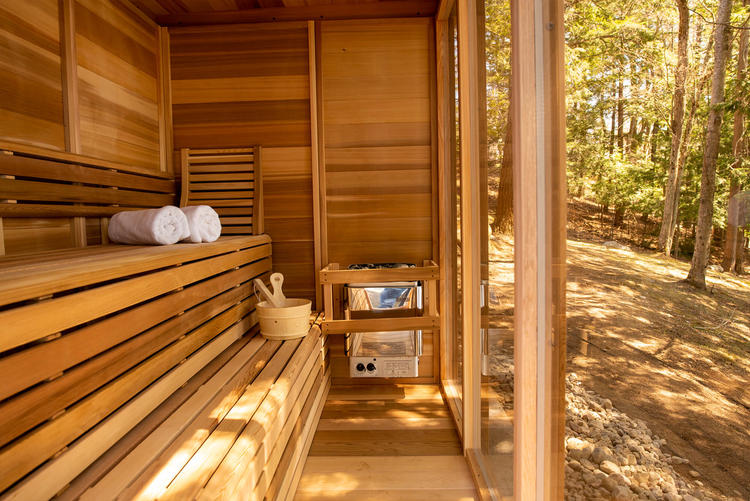 Pure Cube red cedar outdoor sauna leisurecraft europe electric heater