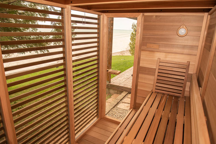Pure Cube red cedar outdoor sauna leisurecraft europe private panels