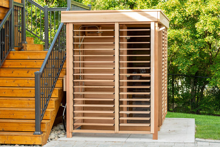 Leisurecraft Europe Dundalk pure cube outdoor sauna privacy panel open