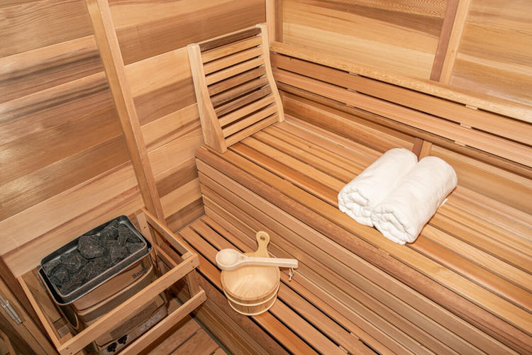Pure cube collection leisurecraft europe red cedar sauna 2 tier benches