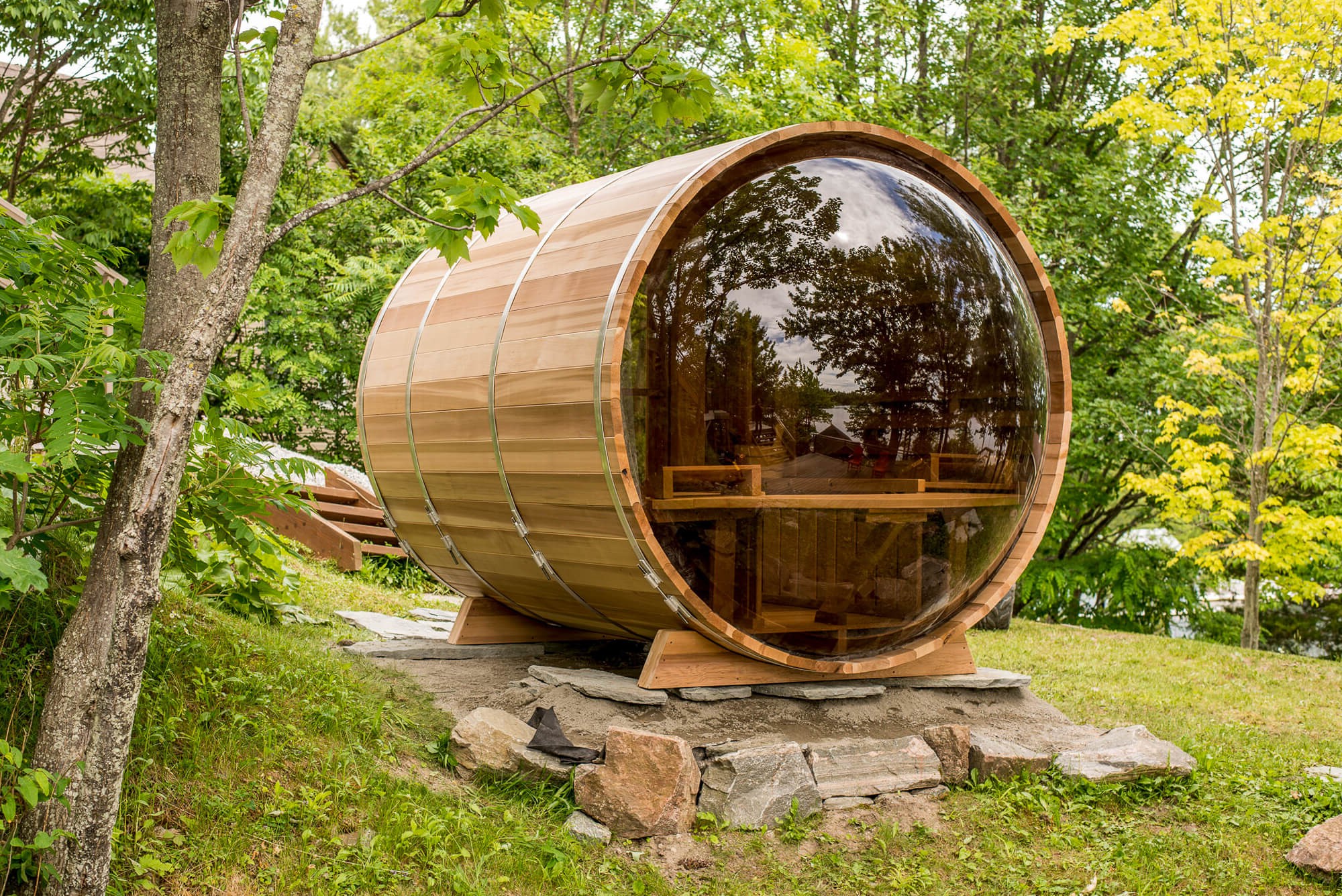 Package Deal Panoramic Sauna Ø213cm x L310cm | Leisurecraft Europe